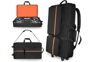 ORKELS Rolling DJ Controller Case for DDJ-400/800/1000/FLX4/FLX2/REV7/REV5/GRV6, 29” Waterproof Travel Bag for DJ Equipment, 900D Oxford Wheeled DJ Backpack with Laptop Compartment