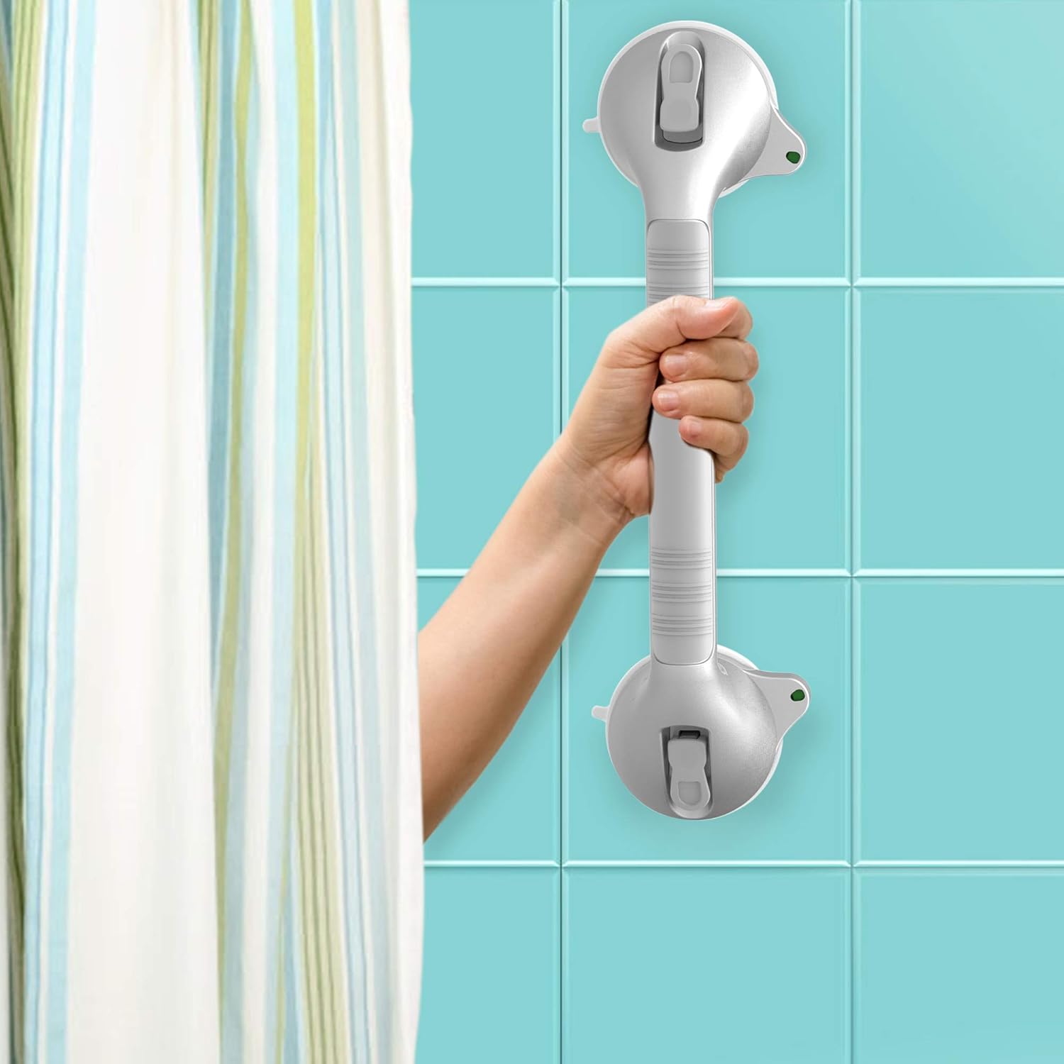 AmeriLuck Suction Bath Grab Bar 16.5" with Indicators, Bathroom Shower Handle (Silver, 2 Pack): Home & Kitchen