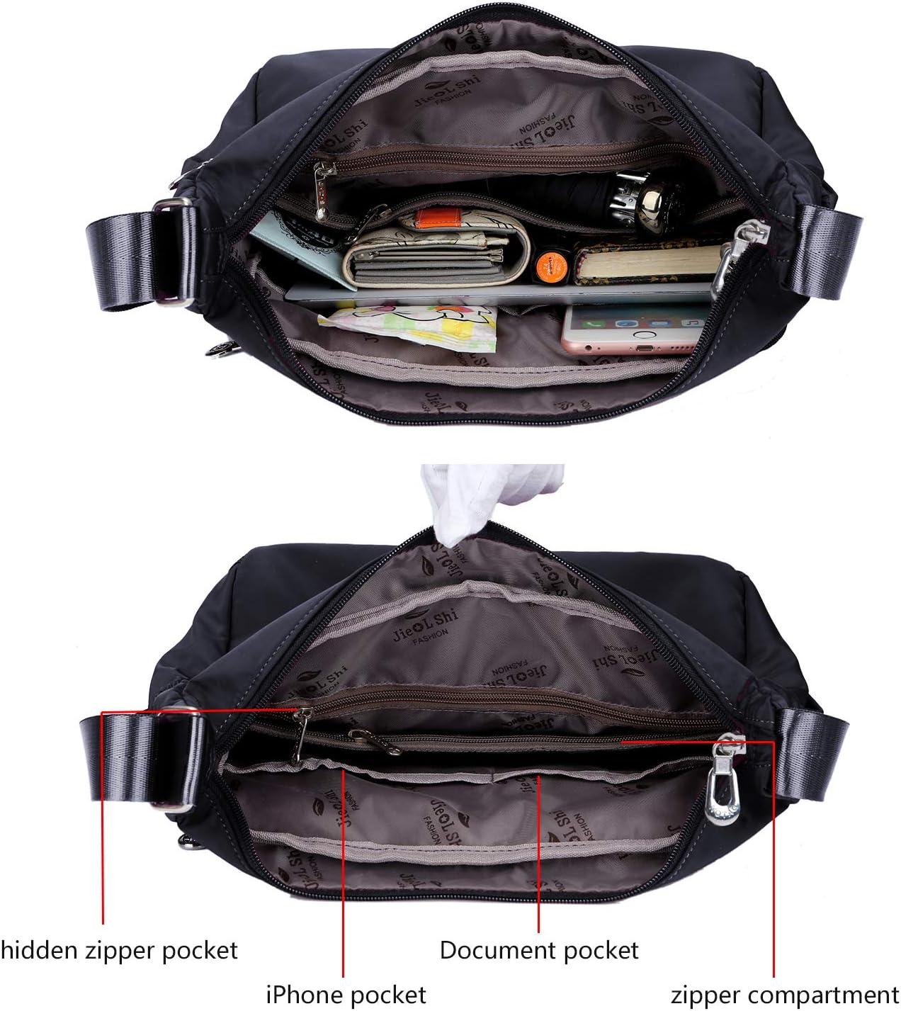 NOTAG Womens Shoulder Bag Multi Pocket Crossbody Bag Waterproof Tote Handbag Travel Purse Lightweight Messenger Bag for Casual Sport Hiking Travel 2 Size (L - Image 4