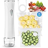 Gikxki Vacuum Sealer for Food with Visible Tank, Handheld Vacuum Sealer Machine with 30 Reusable Bags for 5X Longer Freshness, Wireless & Portable, White