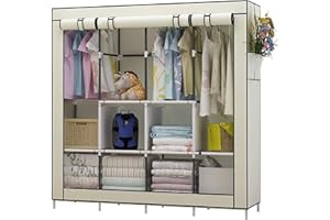 UDEAR Portable Closet Large Wardrobe Closet Clothes Organizer with 6 Storage Shelves, 4 Hanging Sections 4 Side Pockets,Beige