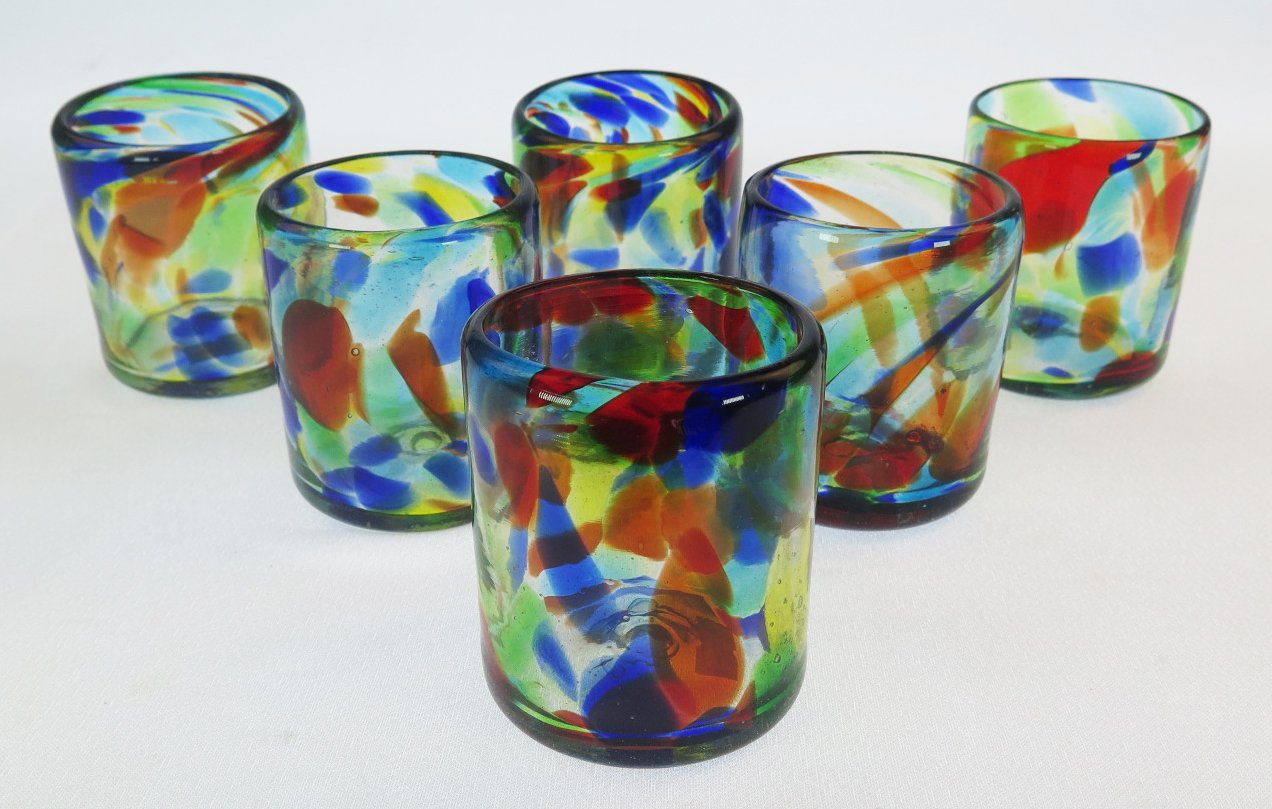 Mexican Glass Confetti Swirl Tumblers 10 Oz Set of 6