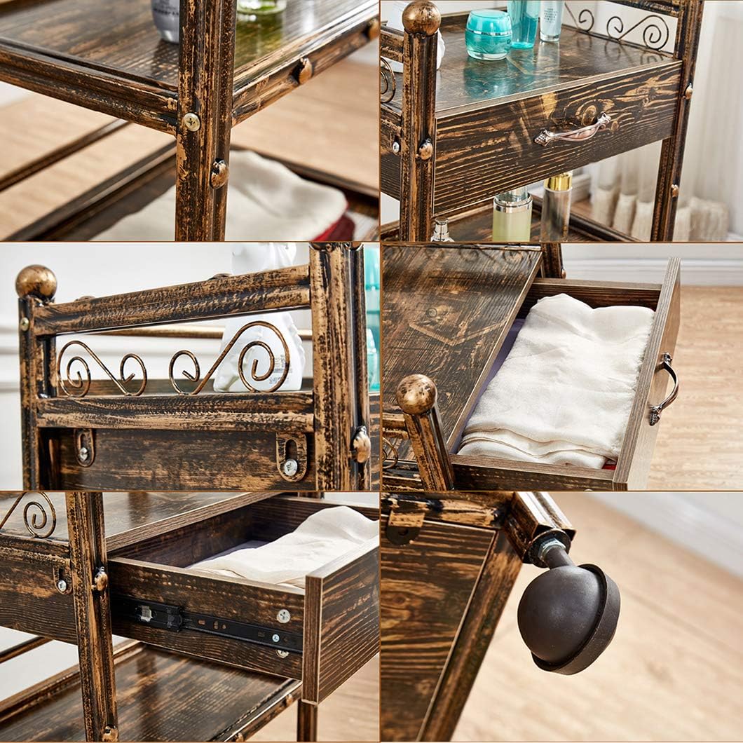 Retro Salon Hairdressing Trolley Hairdresser Barber Beauty Utility Cart,3-Tier Trolley with Drawers, Medical Carts,Spa Storage Systems: Home & Kitchen
