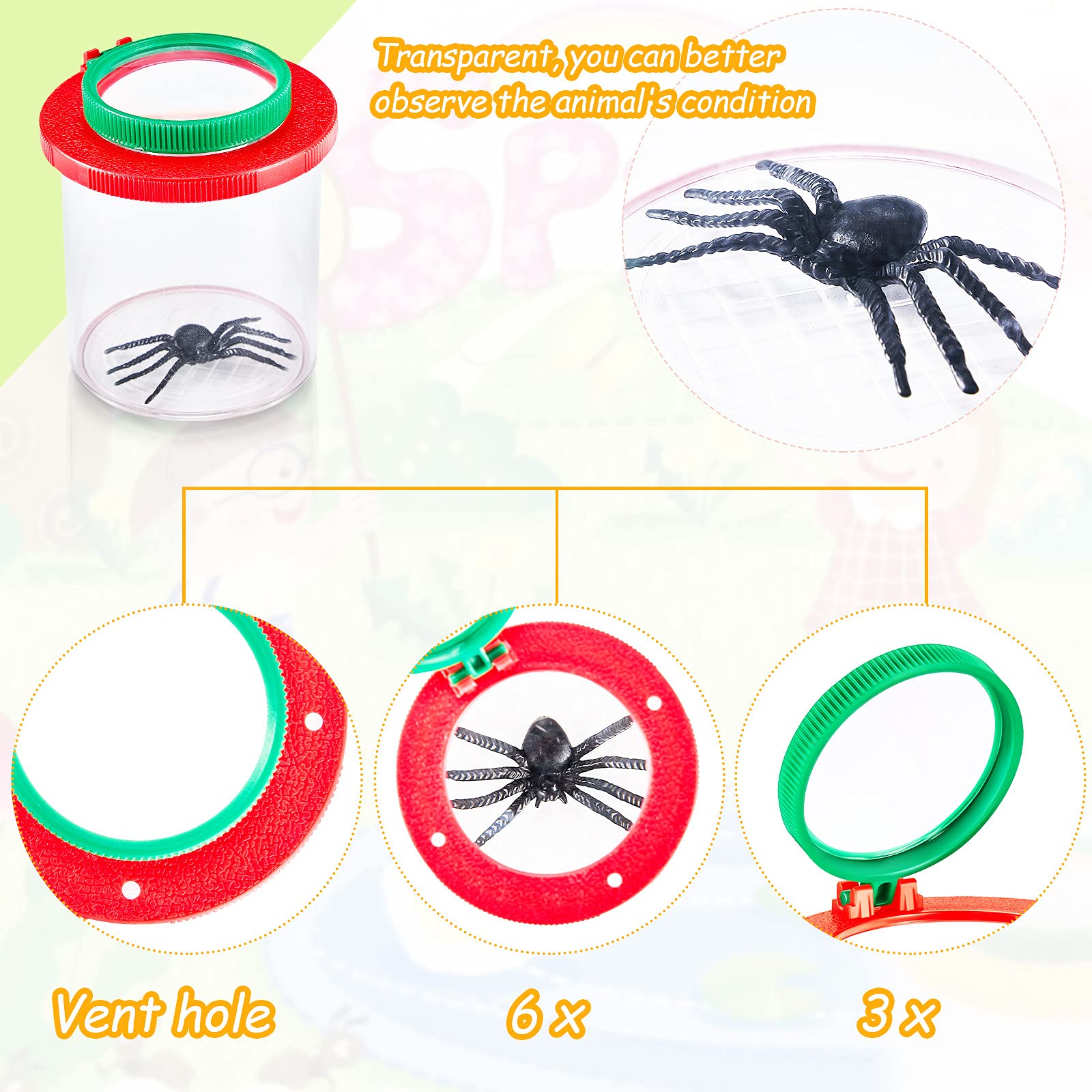 Skylety 2 Pieces Bug Jars Insect Viewer Catcher Bug Magnifying Insect Cage Container for Kids Children Science Nature Exploration Tool(Red,Yellow)