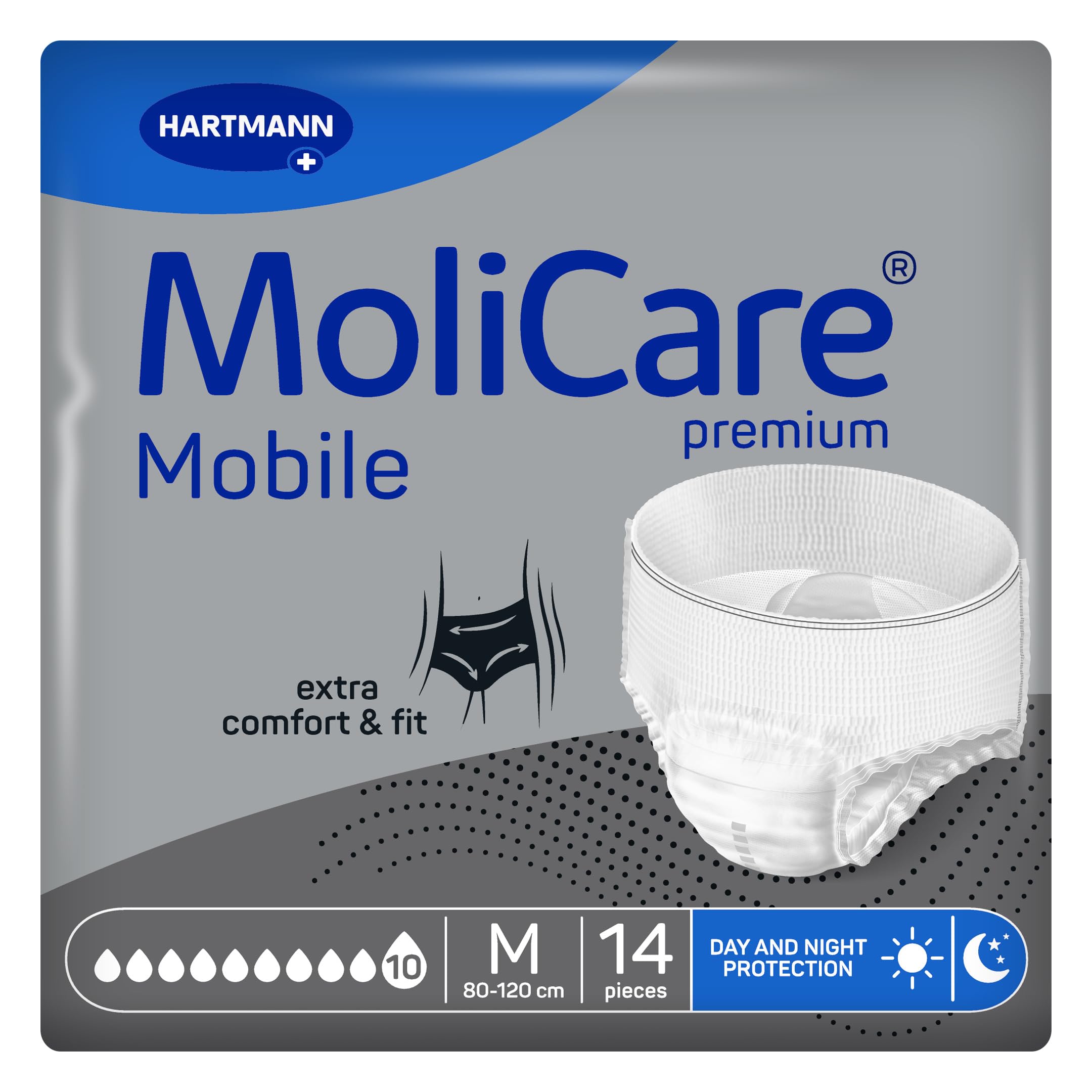 MoliCare premium Mobile 10 Tropfen Größe M, Inkontinenzhosen für Frauen und Männer mit schwerer Inkontinenz, extra Auslaufschutz, fortschrittlicher Hautschutz, verbesserte Passform, 14 Stück