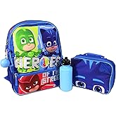 PJ MASKS Girls & Boys Pre School 4 Piece Backpack Set; Catboy, Gekko,& Owlette Kids 16" School Bag Front Zip Pocket, Blue