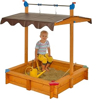 GASPO Sandkasten Felix | L 100 x B 100 x H 120 cm | Sandkiste aus Holz mit absenkbarem Dach | einfaches Bausatzsystem