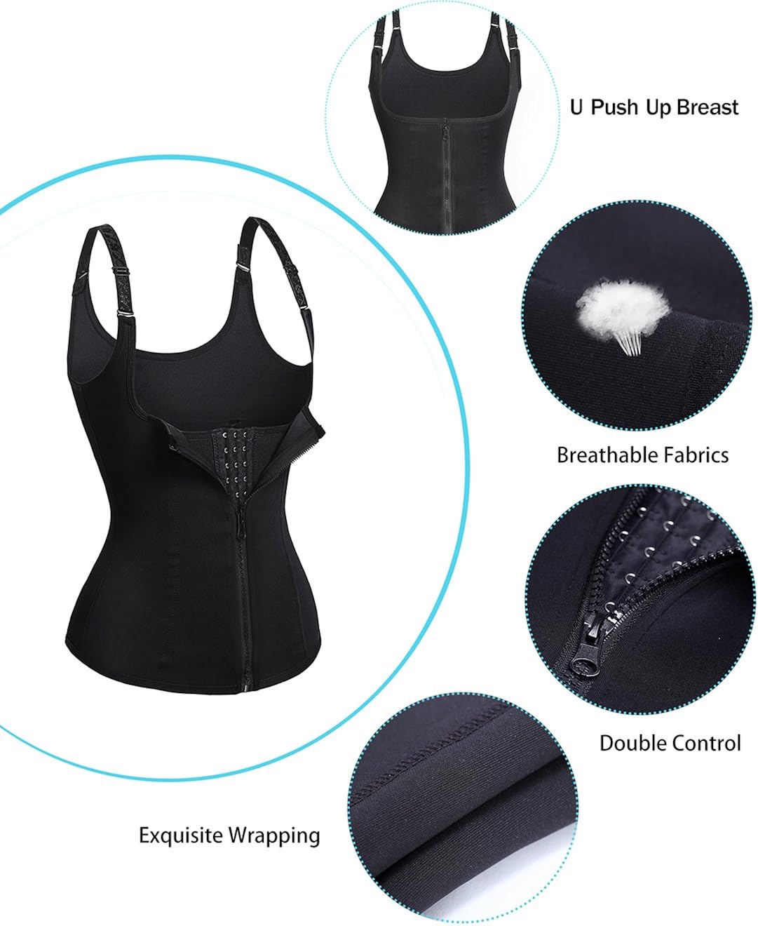 Nebility Women Waist Trainer Corset Zipper Vest Body Shaper Cincher Tank Top with Adjustable Straps at  Women’s Clothing store