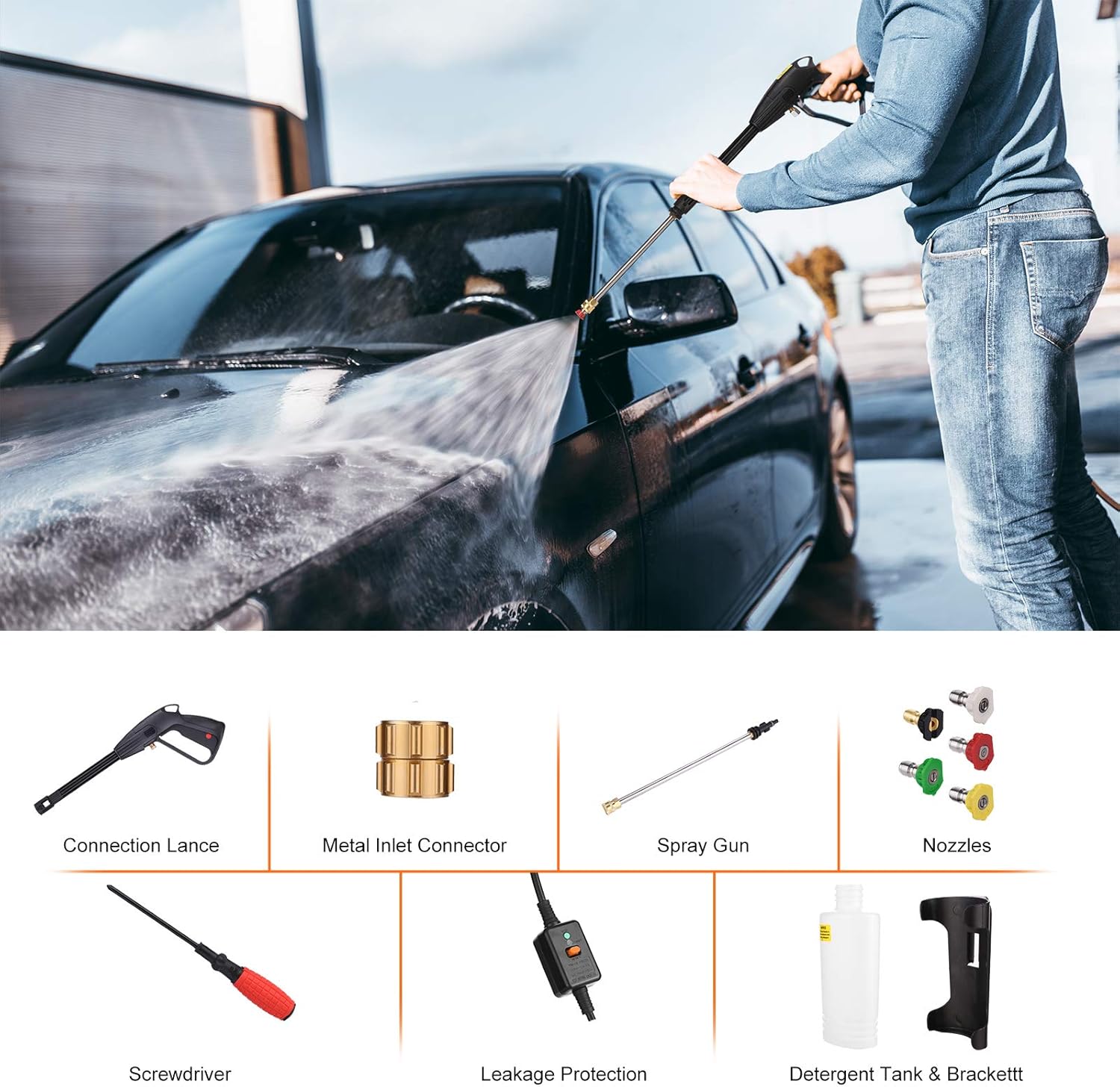 Kepma Electric Pressure Washer, 3800PSI 3.0GPM Power Washer 2000W High Pressure Cleaner Machine with 5 Nozzles, Foam Cannon, Hose Reel for Car Washing, Patio Furniture, Concrete, Deck (Orange) : Garden & Outdoor