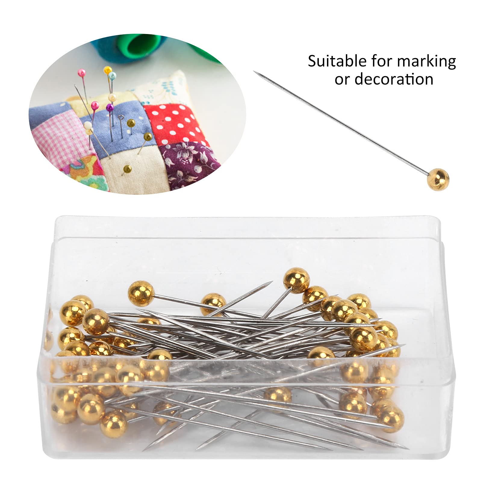 Sewing Pins, 100pcs Straight Pins Golden Pearlized Ball Head Pins Straight Pin for Fabric Straight Quilting Pin with Plastic Box for Sewing Craft Dressmaker Jewelry Decoration