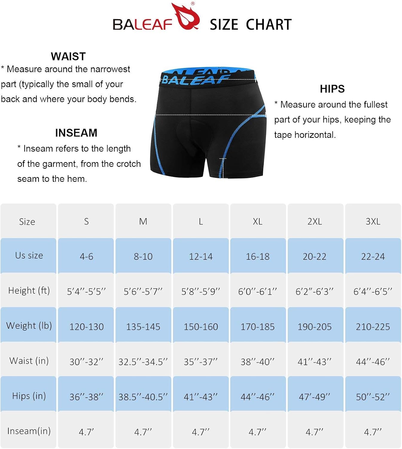 BALEAF Men's Bike Cycling Underwear Shorts 3D Padded Bicycle MTB Liner Shorts: Clothing