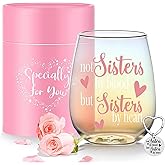 Yalucky Stemless Wine Glass 'Not Sisters by Blood but Sisters by Heart' Funny Sayings Gifts for Women Best Friend Female Bestie Wine Lover Friendship Gin Gift Birthday Decor Idea (Iridescent Sister)