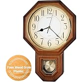 JUSTIME Pendulum Wall Clock with Westminster Chime, 17.5" Large Regulator Schoolhouse Wall Clocks Battery Operated, Vintage Chiming Clock with Nighttime Auto Shut-Off, Wall Decor for Living Room