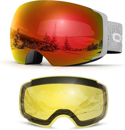 Odoland OTG Ski Goggles Frameless Interchangeable Magnetic Lens