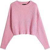 Ckikiou Spring Fall Crew Neck Batwing Cropped Sweater for Women Lightweight Soft Knitted Semi Short Pullover Jumper