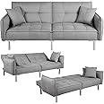 Yaheetech Sleeper Sofa Couch Bed Convertible Sofa Modern Futon Couches Sofas Bed Fold Up and Down Linen Fabric Recliner Couch for Living Room Gray