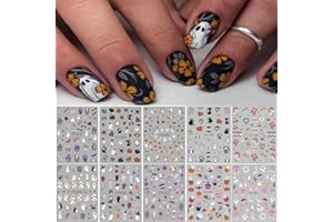 CTTHNBD 10 Sheets Halloween Nail Art Stickers Ghost Nail Decals Cute Pumpkins Bat Spider Web 3D Self-Adhesive Decals Cat Snake Design Nail Stickers Halloween Nail Supplies for Women Manicure Decorations