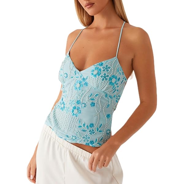 Amazon.com: Womens Sequin Cami Tank Top Y2k Sparkly Floral