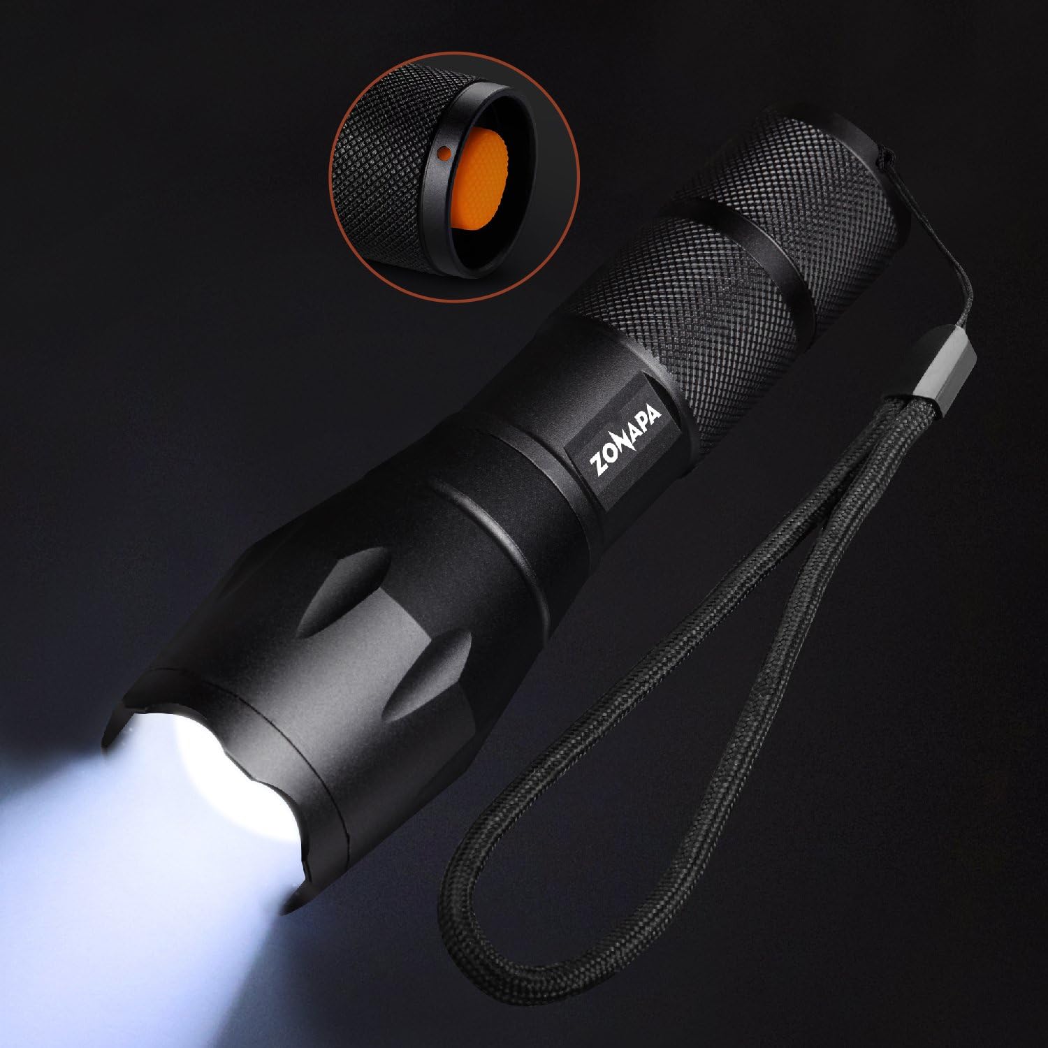 ZONAPA Tactical LED Flashlight (2-Pack) High Lumens, 5 Ultra-Bright Lighting Modes Strobe, SOS | Indoor, Outdoor Emergency, Camping, Hiking, Security | Waterproof, Zoomable - - 