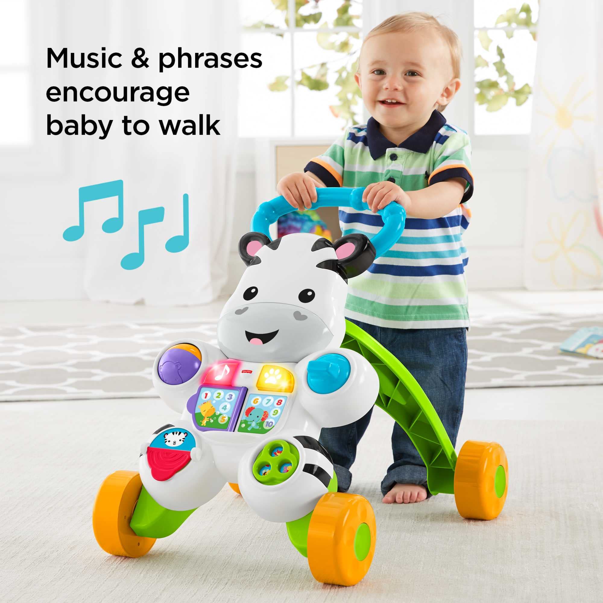 Fisher-Price Baby Push Toy Learn with Me Zebra Walker Musical Learning Activity with Lights & Fine Motor Play for Infants Ages 6+ Months (Amazon Exclusive)
