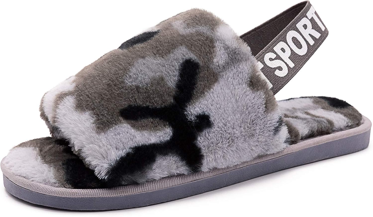 Amazon.com | techcity Womens Leopard Fuzzy Slippers Soft Plush Open Toe Faux Fur House Slide 