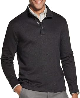 Tuck Jaspe Button Mock Pullover 