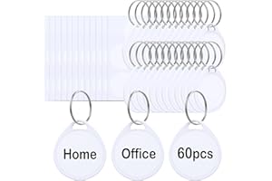 GOORDIK 60 Pcs Key Tags 1.5 Inch Tough Plastic Reusable Key Tags Sturdy Round White Item Identifiers with Blank Paper Label Stickers and Split Rings - Ideal for Home,Office and Rental Management Use