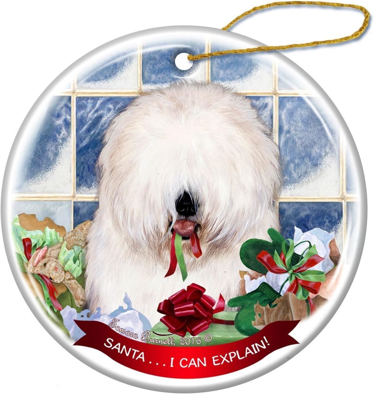 Old English Sheepdog Dog Porcelain Ornament Pet Gift 'Santa