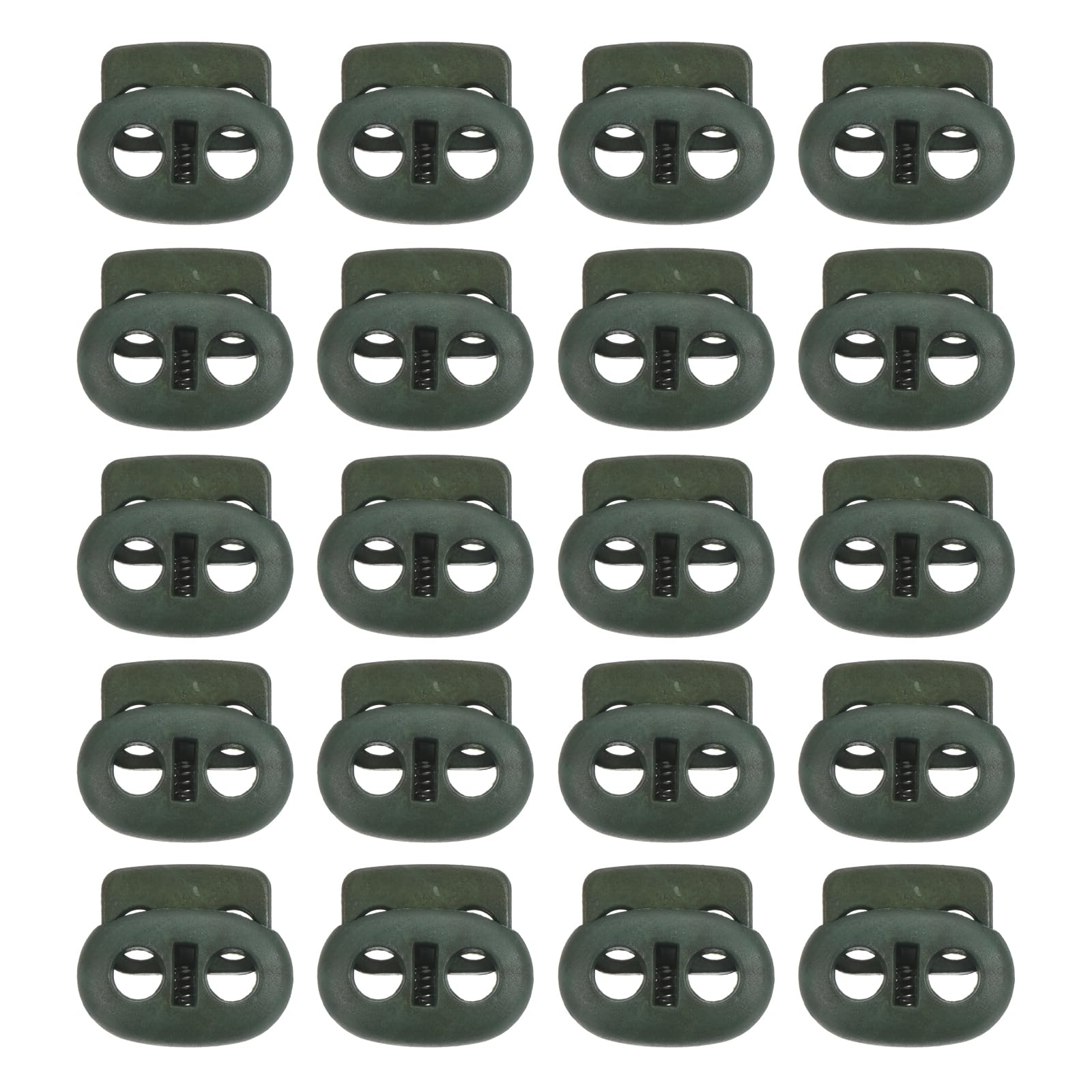 PATIKIL 0.7x0.8 Cord Locks, 30 Pack Double Hole Spring End Toggle Stopper for Drawstring Bag Shoelaces, Dark Green