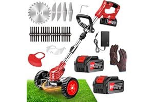 TUCSSARG Cordless Weed Wacker Battery Operated, 21V Electric Weed Eater with Two 4.0Ah Batteries String Trimmers/Lawn Edger/Mower/Brush Cutter/Weed Cutter,Weeder Tool for Lawn Yard Garden