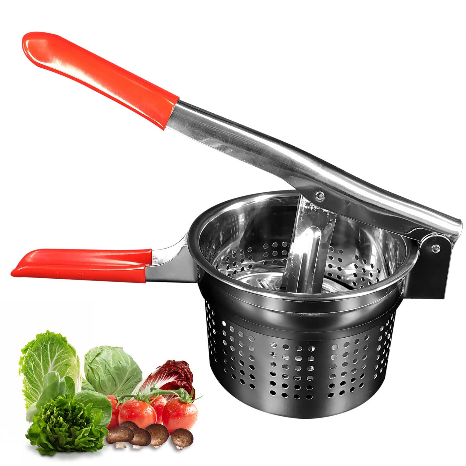 Photo 1 of ZECARFA Stainless Steel Vegetable Squeezer, Upgrade Non-Slip Red Silicone Handle,Filling Pancakes,etc. (Upgrade 40oz)