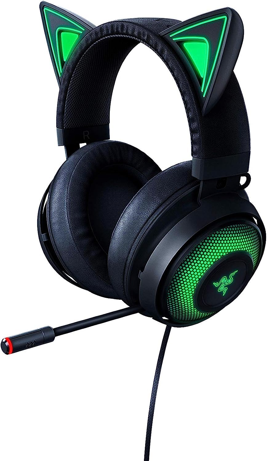 Razer Kraken Kitty Edition - Gaming Headset (The Cat Ears USB Gaming Headset, Chroma Lighting, Wired for Cross-Platform Gaming, 50 mm Driver, 3.5 mm Cable with Line Controls) Black
