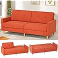Lesofair 77" Linen Fabric Sofa Bed with Adjustable Backrests, Convertible Loveseat Sofa with Storage Space, Modern Sleeper Couch with Wooden Legs for Living Room, Bedroom, Orange