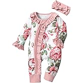 Von kilizo Baby Girl Clothes Infant Newborn Onesie Clothes for Baby Girls Long Sleeve Zip Closure Outfit with Headband