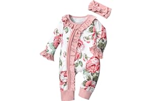 VON KILIZO Infant Newborn Baby Girl Clothes Onesies for Baby Girl Long Sleeve Ruffle Baby Clothes with Headband