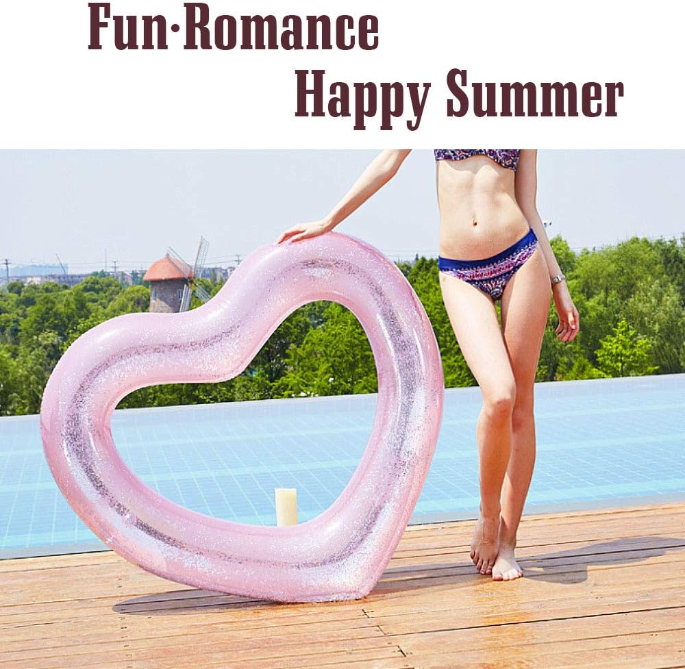 HeySplash Pool Inflatables, Heart Shaped Inflatable Pool Toys Rubber Ring, Large Swim Tube Rings - Image 3