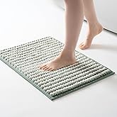 FRESHMINT Chunky Ombre Chenille Bathroom Rug 17"x24", Small Water Absorbent Soft Bath Rugs for Bathroom Floor, Thick Non Slip Bath Mat Washable Quick Dry Shower Mats, Sage Green and White