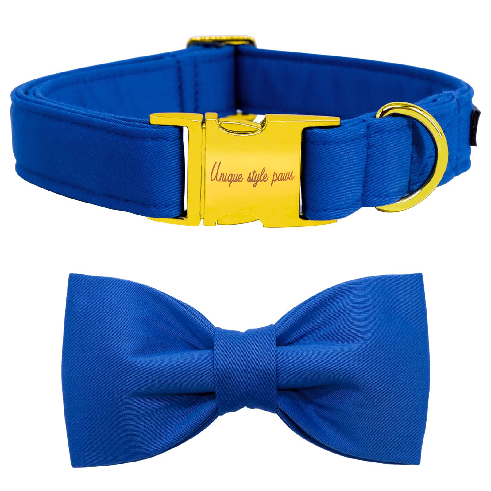 Unique style paws Dog Collar with Bowtie, Soft Cotton Collar with Reinforced Golden Metal Buckle Comfortable & Adjustable Collar for Small Medium Large Dogs & Cats