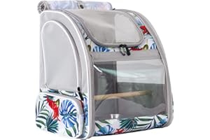 ORIZZP Bird Backpack Carrier with Stand Perch, Travel Backpack for Hiking, Airline Approved Printed Floral Bird Backpack