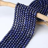 DUQGUHO Lapis Lazuli Beads 8mm Natural Crystal Blue Beads Round Polishing Stone Bead Genuine Gemstone Beads for DIY Jewelry Making 47 Pcs, US-MKL-CB-04BL3