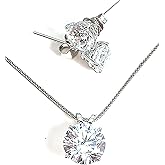 18 Karat SOLID GOLD FINE Diamond jewelry sets for women HANDMADE Jewellery 18" Single Solitaire Diamond Necklace Pendant Earrings SET 3.5 carat Valentines day Birthday gift for wife who has everything