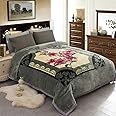 JML Raschel Fleece Blanket, Korean Style Mink Blanket King Size 85" x 93", 10 Pounds, Heavy, Soft, Plush, Warm, 2 Ply A&B Printed, for Winter, Grey Green Rose