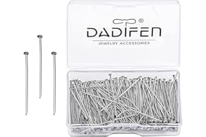 DADIFEN 400pcs 304 Stainless-Steel Flat Head Pins for Jewelry Making Supplies 30mm 24 Gauge Boxed Silver Jewelry Findings Head Pins for DIY Earrings Necklace Bracelet Pendant HeadPin