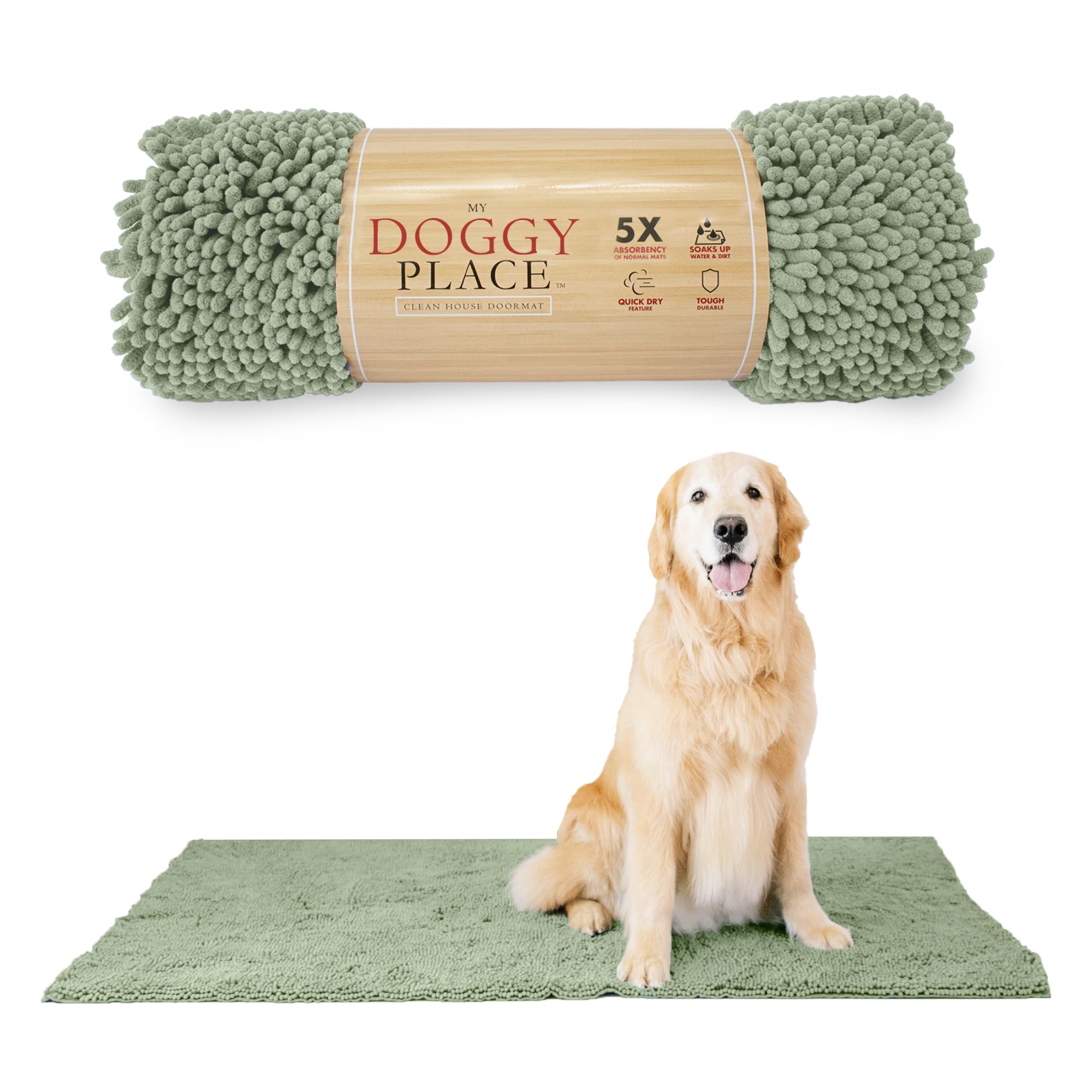 My Doggy Place Dog Mud Mat, 60" x 36" Sage – Thick Microfiber Entry Rug for Snow, Mud & Salt – Absorbent, Quick-Dry, Washer-Safe & Non-Slip, X-Large Image