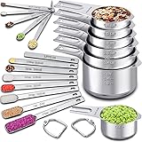 Measuring Cups and Spoons Set of 20, 7 Stainless Steel Nesting Measuring Cups & 7 Spoons, 1 + Leveler & 5 Mini Measuring Spoo