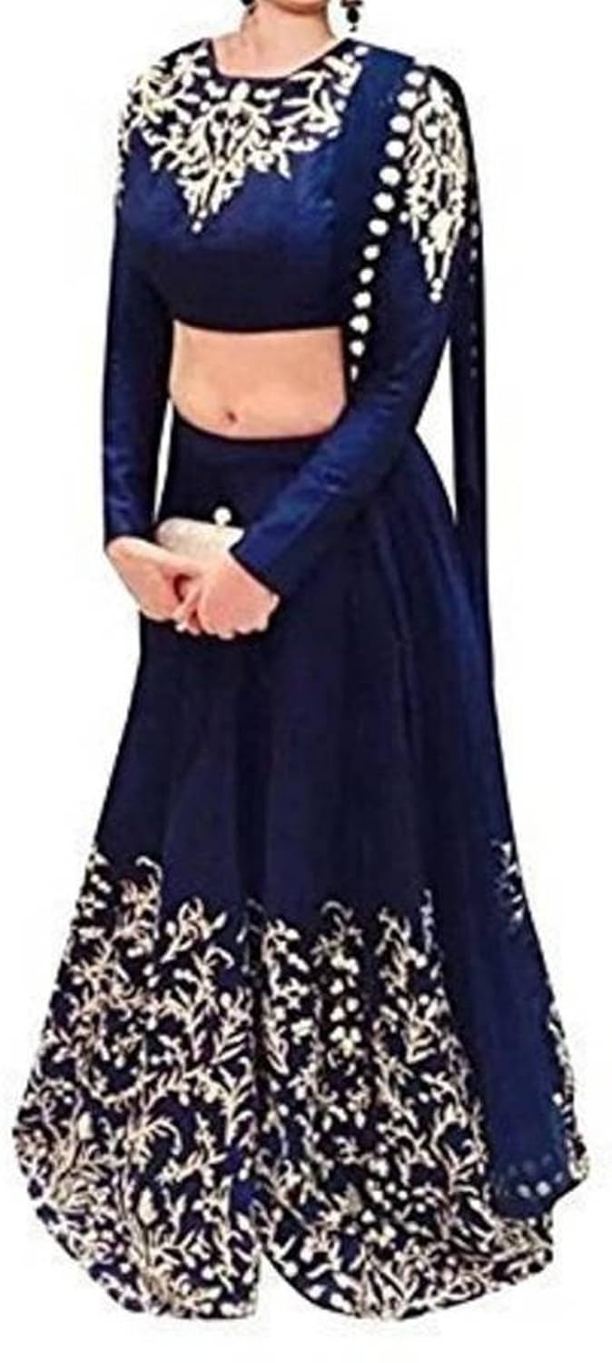 7eleven store women's silk lehanga choli (prachi blue _blue_ free size)