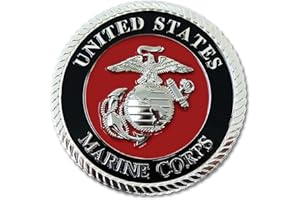 MILITARY GIFT SHOP USMC Red/Silver Auto Medallion – 3.5 Inches Marine Corps Eagle Globe & Anchor Metal Logo for Car - USMC Gift | USMC 3.5" Red & Silver Medallion