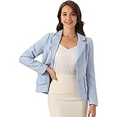 Allegra K Tweed Blazer for Women's Notch Lapel Long Sleeve 2025 Fall Elegant Business Casual Jacket