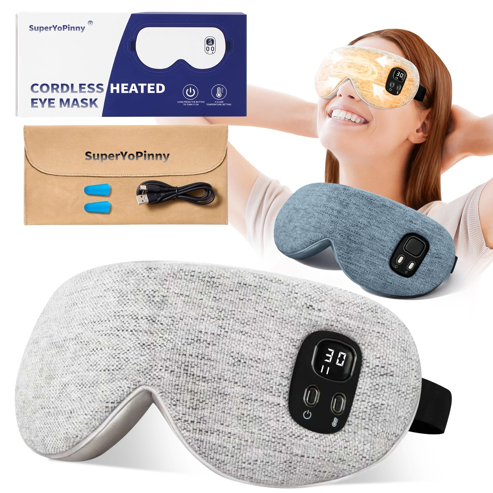 Photo 1 of Heated Eye Mask - Cordless Eye Mask for Dry Eyes, Eye Relief, Improved Sleep, Washable Eye Heating pad for Travel Removable for Cleaning and 2 Covers, 4-Level Timing and Temperature (Gray)