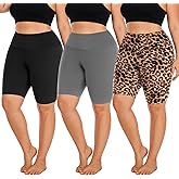 Hi Clasmix 3 Pack Plus Size Biker Shorts for Women(1X-4X)-High Waisted Non-See Through Workout Super Soft Black Yoga Shorts